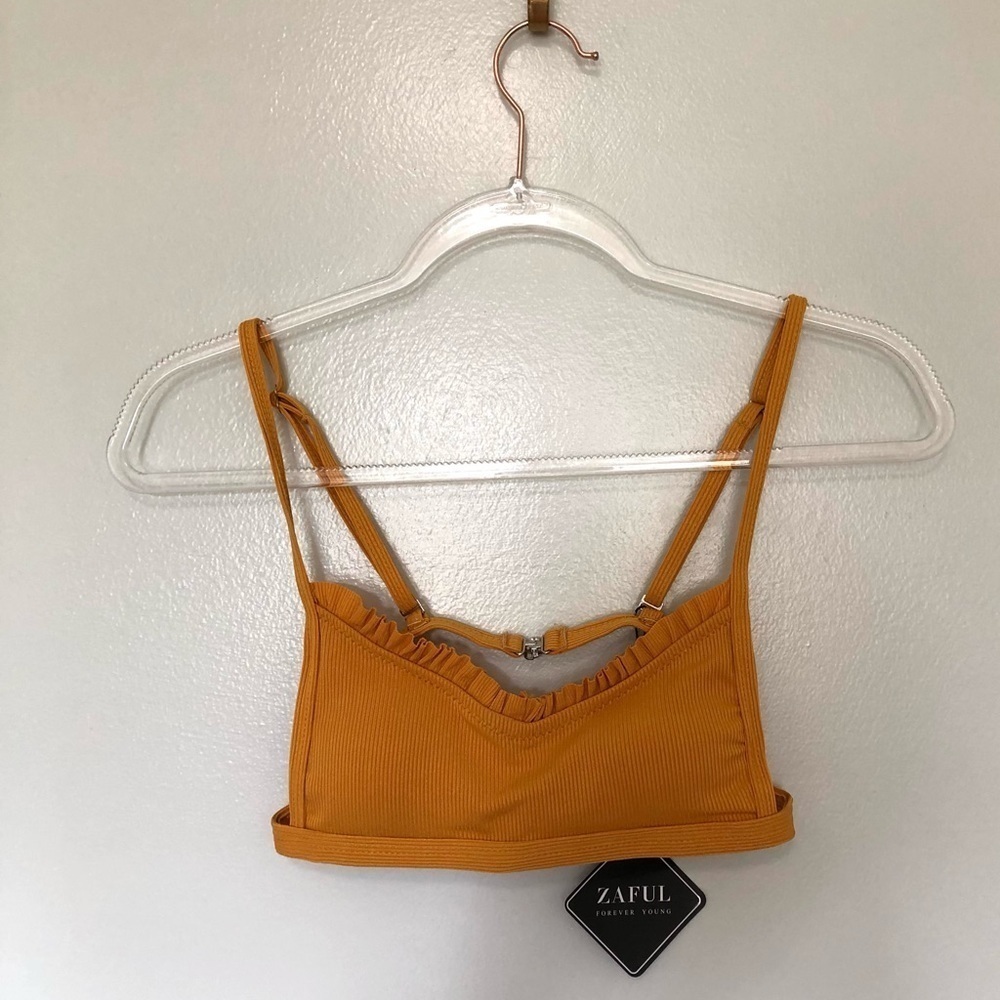 Zaful Bikini Top Mustard Yellow Ribbed Medium 6